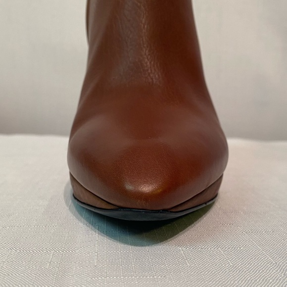 Lanvin Paris Ankle Calfskin Booties Sz US 8.5B Silver Stiletto Heel Brown - Picture 5 of 16